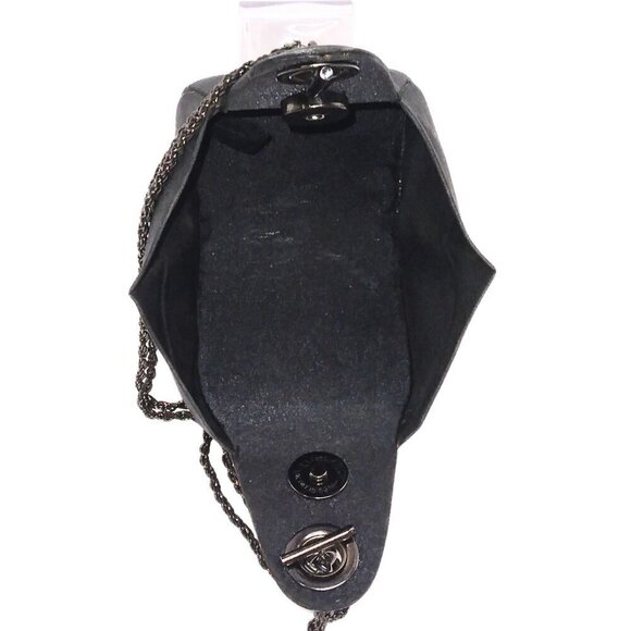 WOMEN'S BLACK & GRAPHITE SATIN WRISTLET EVENING HANDBAG - Picture 2 of 2
